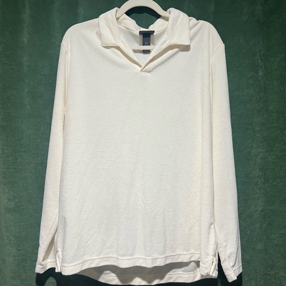 H&M Off White Beach Style Terry Cloth Long Sleeve Shirt Size XL